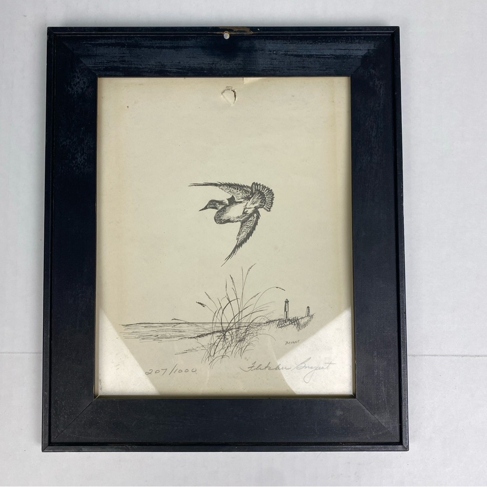 Fletcher Bryant Duck Sketch Pencil Framed Outdoors Hunting Art Collectible Decor